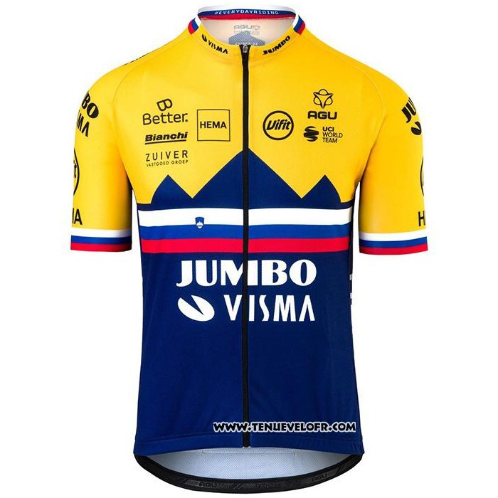 2020 Maillot Cyclisme Jumbo Visma Jaune Bleu Manches Courtes et Cuissard